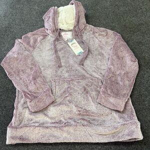 Women’s Large Pullover Hoodie Wine Cream Faux Fur Plush Sherpa Hoodie Soft NWT